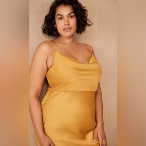 BHLDN Cali Satin Charmeuse Midi Dress COLOR: MUSTARD